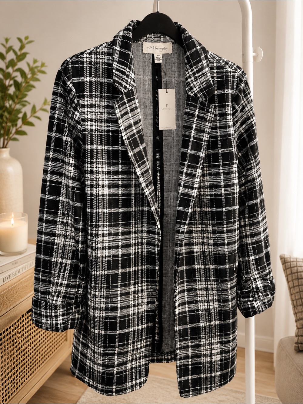 NWT Philosophy Black and White Plaid Blazer Jacket